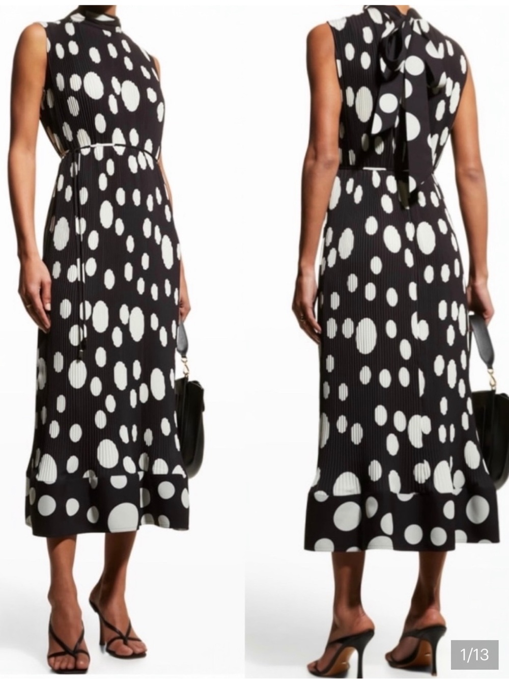 Milly Melina pleated scatter dot midi dress in black and white size 2